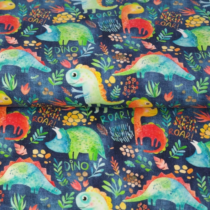 Stenzo Jersey Stoffe Süße Dinos Dinosaurier Roar dunkelblau