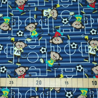 Jersey Stoffe Fussball Äffchen blau