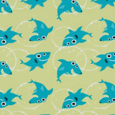 Jersey Stoffe Fische Haie grün