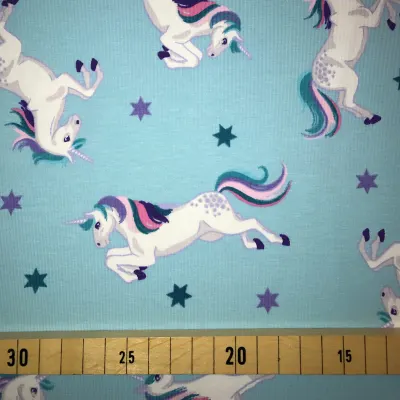 Jersey Stoffe Einhorn hellblau / türkis