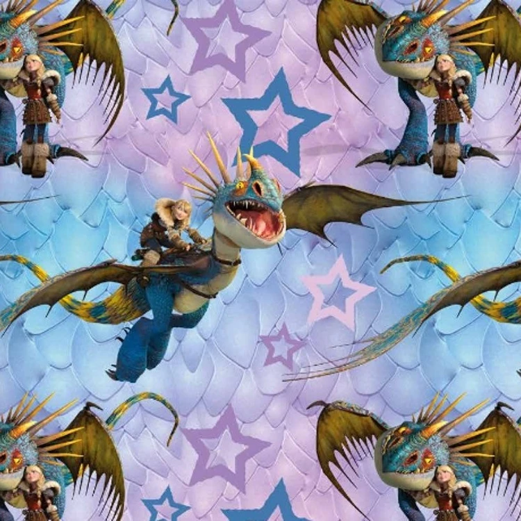 Jersey Stoffe - Ohnezahn Drache Sturmpfeil Astrid Drachenreiter lila