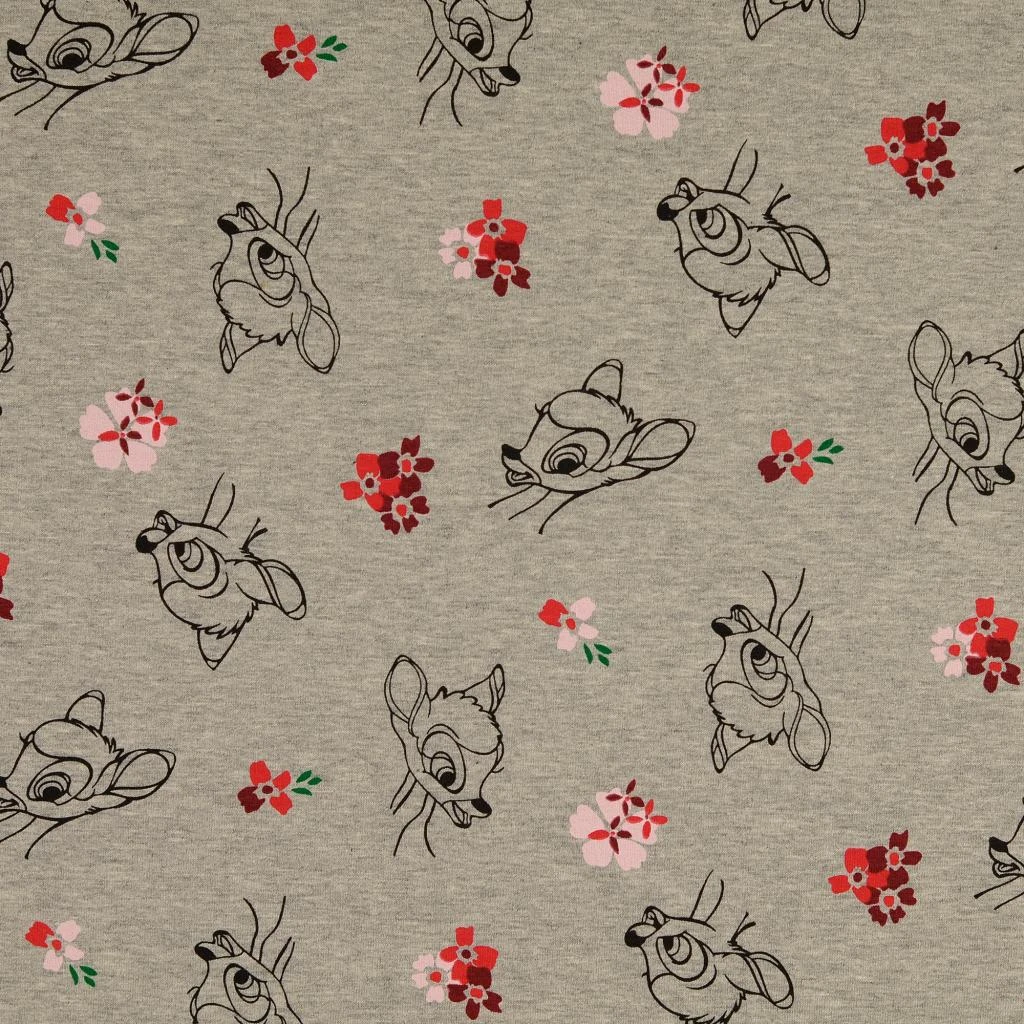 French Terry Stoff Disney Bambi melange grau