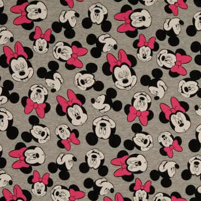 French Terry Stoff Disney Minni und Micky Maus melange rosa grau
