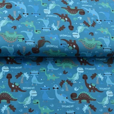 Jersey Stoffe Dinos Rooaarrr petrol