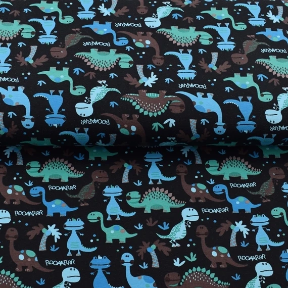 Jersey Stoffe Dinos Rooaarrr schwarz
