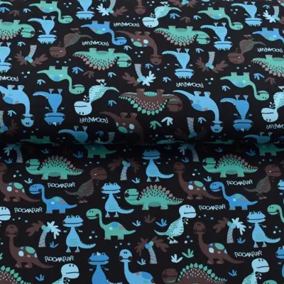 Jersey Stoffe Dinos Rooaarrr schwarz