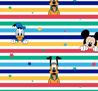 Jersey Stoff Disney Micky Donald Goofy Streifen 0,26m