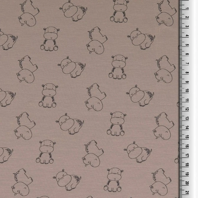 Jersey Stoffe Happy Hippo Flusspferde Nilpferd anthrazit grau