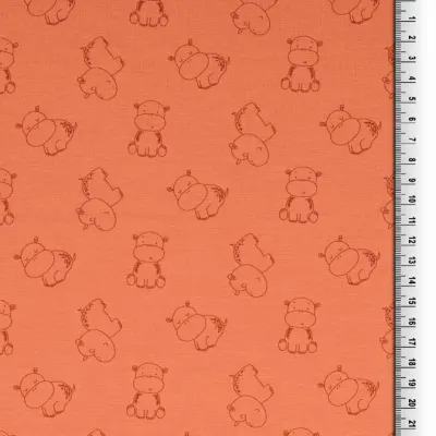 Jersey Stoffe Happy Hippo Flusspferde Nilpferd rotbraun