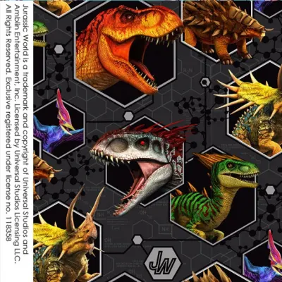 Jersey Stoffe Jurastic World Dinosaurier Rex Wappen 0,25m
