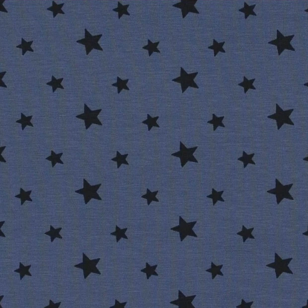 Jersey Stoff schwarze Sterne blau