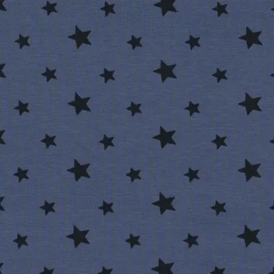 Jersey Stoff schwarze Sterne blau
