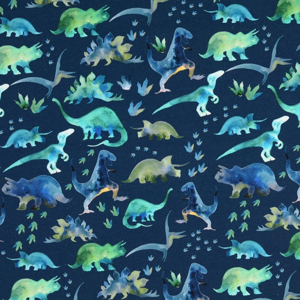 Jersey Stoffe Organic Dinosaurier Trex dunkelblau 0,20m