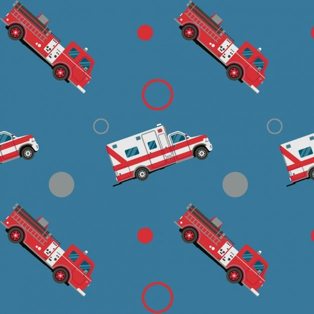 Jersey Stoffe Feuerwehr Krankenwagen blau