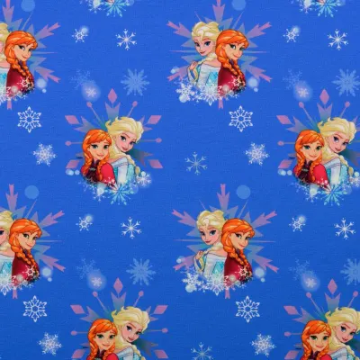 Jersey Stoffe Disney Frozen Anna und Elsa blau 0,40m