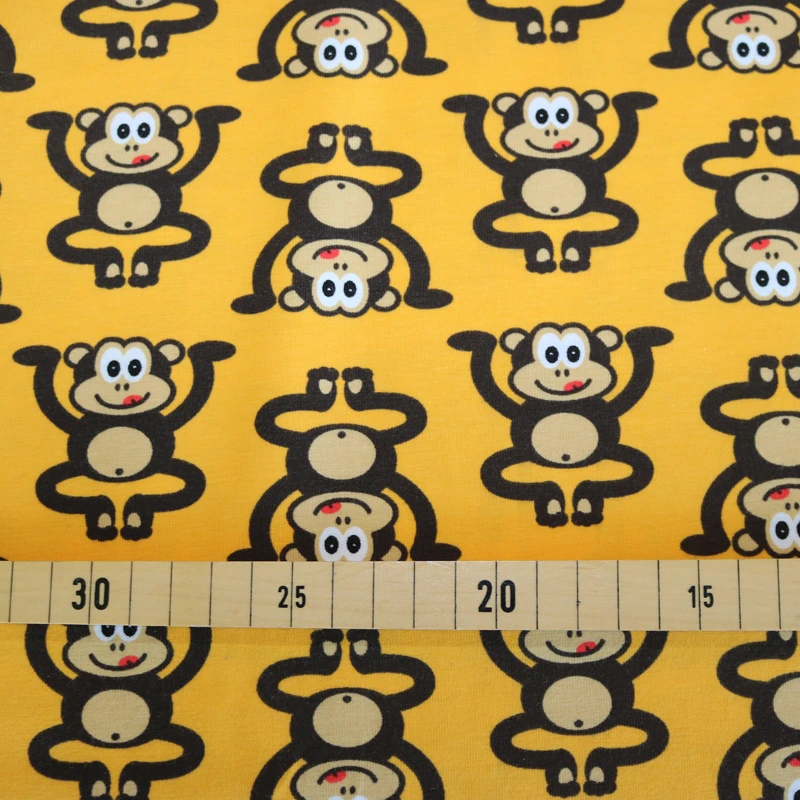 Jersey Stoff Little Darling Affen gelb