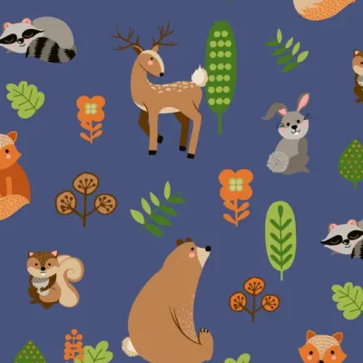 Jersey Stoffe Waldtiere Hase Bär im Wald