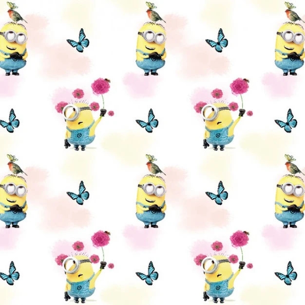 Jersey Stoffe  Minions Schmetterlinge Vogel