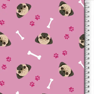 Jersey Stoffe Hunde Mops pink 