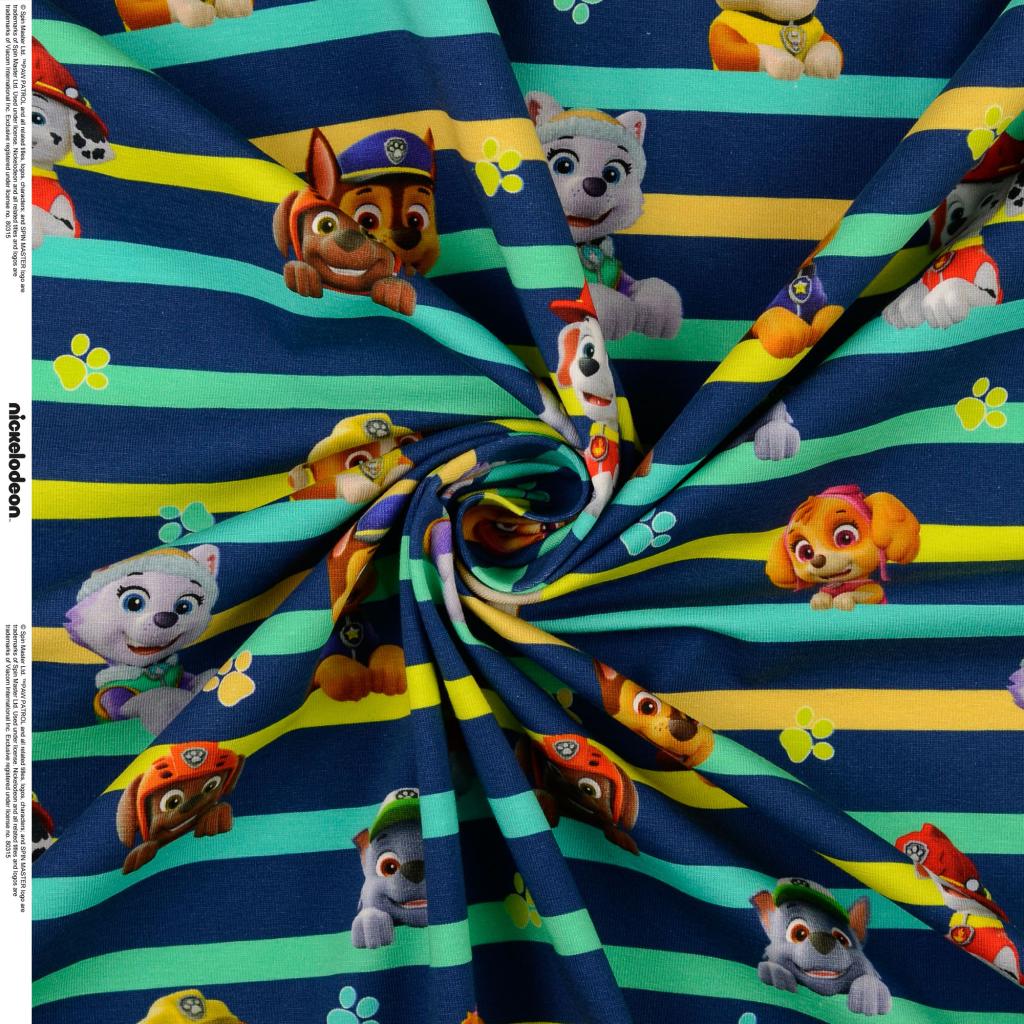 Paw Patrol Jersey Stoffe Paw Patrol blau grün Streifen Stripes