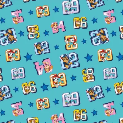 Jersey Stoffe Paw Patrol hellblau Zahlen 0,25m