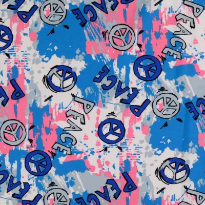 Jersey Stoffe Peace Friday Future Safe the planet blau rosa