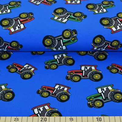 Jersey Stoffe Traktor blau