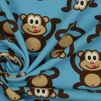 Jersey Stoff Little Darling Affen blau