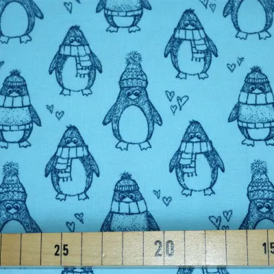 Jersey Stoffe Pinguine blau