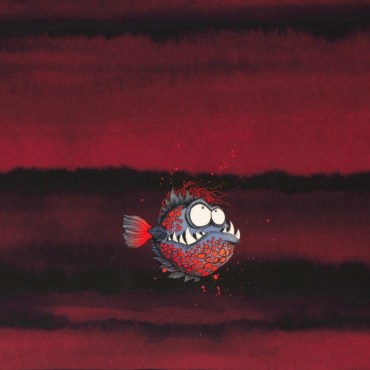Jersey Stoffe Panel Franjo el Piranho by Thorsten Berger Piranha Fisch rot 0,65m