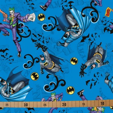 Jersey Stoffe Batman und Joker blau