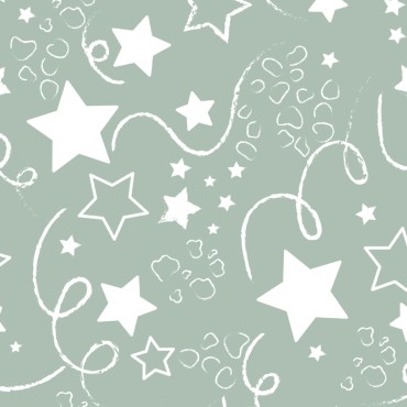 Marin y Carbonell Jersey Stoffe Weiße Sterne auf grün grauem Hintergrund Punto Bitty