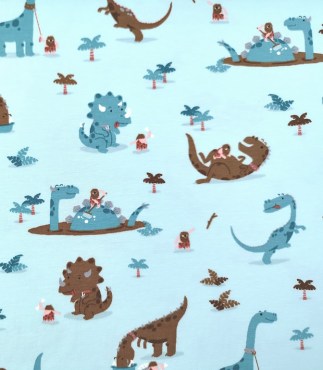 Jersey Stoffe Dinos Dinosaurier Steinzeit hellblau