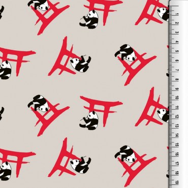 Jersey Stoffe Panda Torii grau