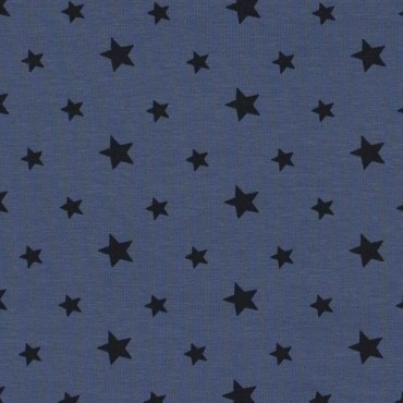 Jersey Stoff schwarze Sterne blau