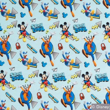 Jersey Stoff Disney Micky Donald Goofy hellblau