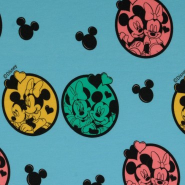 Jersey Stoffe Disney Micky Maus Minnie Ohren blau