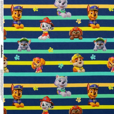 Jersey Stoffe Paw Patrol blau grün Streifen Stripes