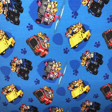 Jersey Stoff Paw Patrol hellblau Autos