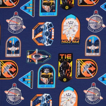 Jersey Stoff Star Wars Patches X-Flügler Tie Fighter Logos dunkelblau